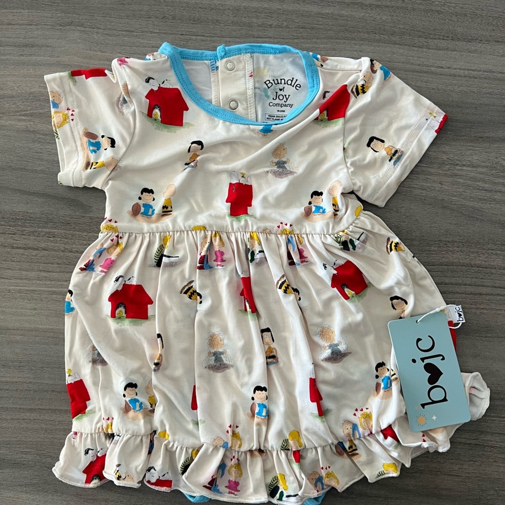 BAMBOO GOOD GRIEF GANG SHORT SLEEVE BODYSUIT TWIRL DRESS Snoopy Peanuts